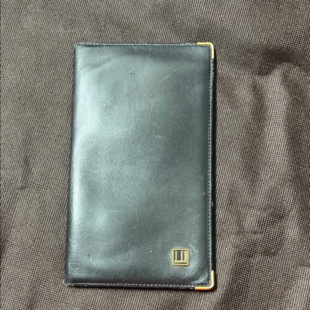 Dunhill Black Leather Card Holder with Gold Accents